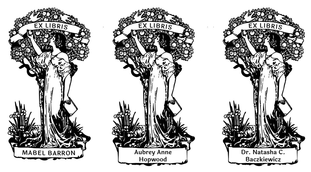 Sample images and names of the bookplate design Ardenwood