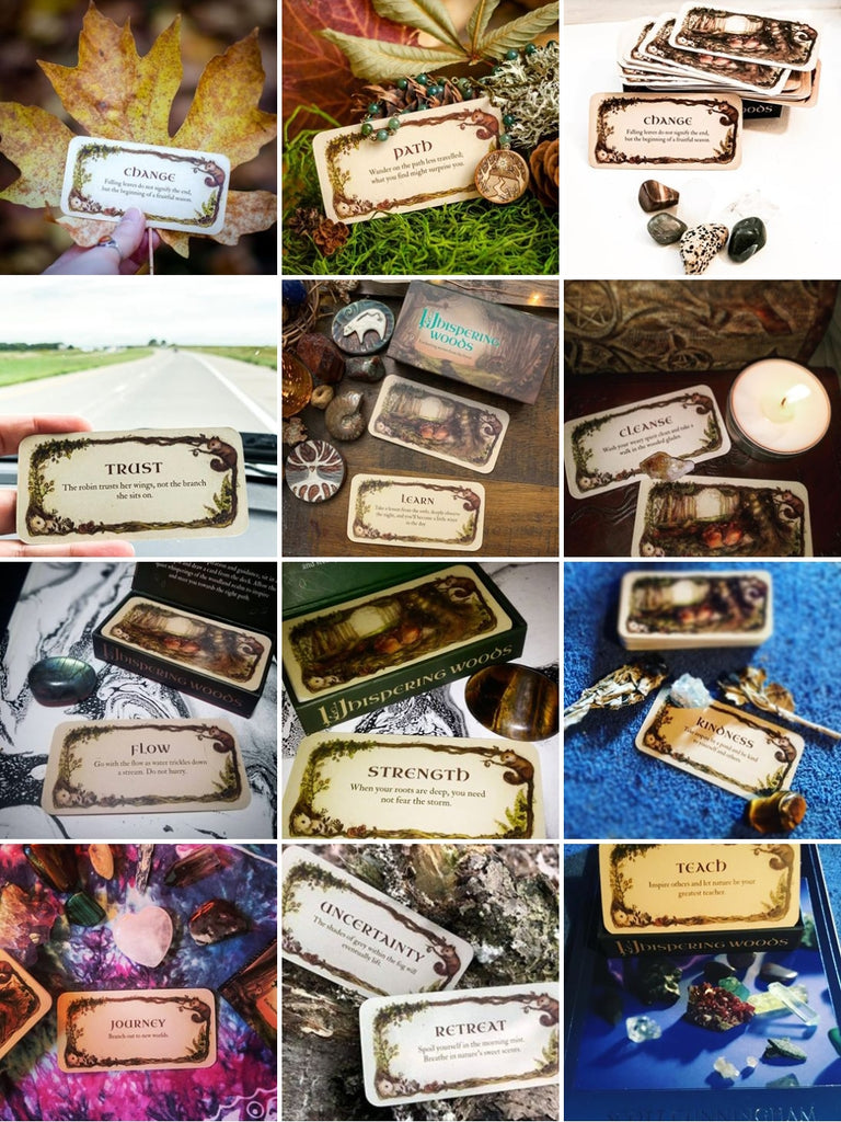 Collage of customer photos and flatlays of Whispering Woods Mini Inspiration Cards