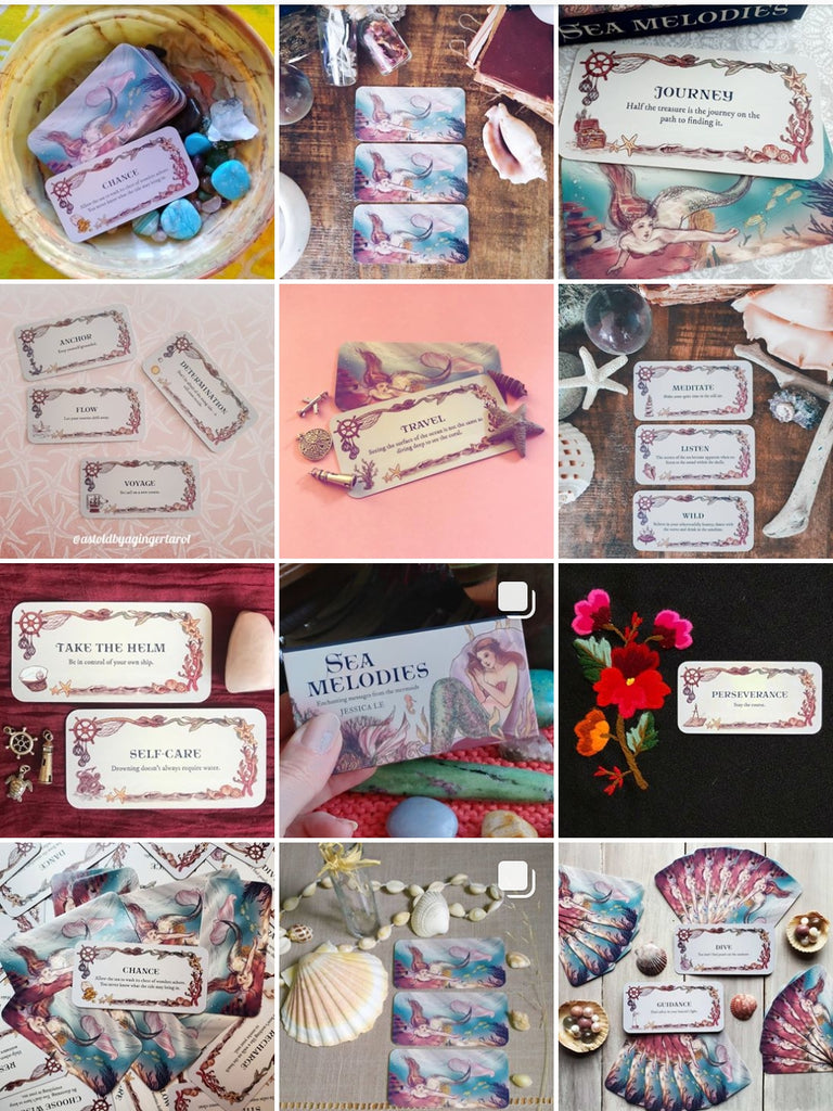 Collage of customer photos and flatlays of Sea Melodies Mini Inspiration Cards