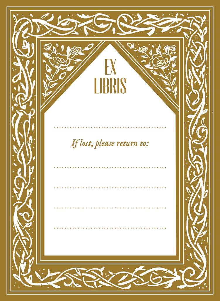 Tangled vines ex libris bookplate sticker label design