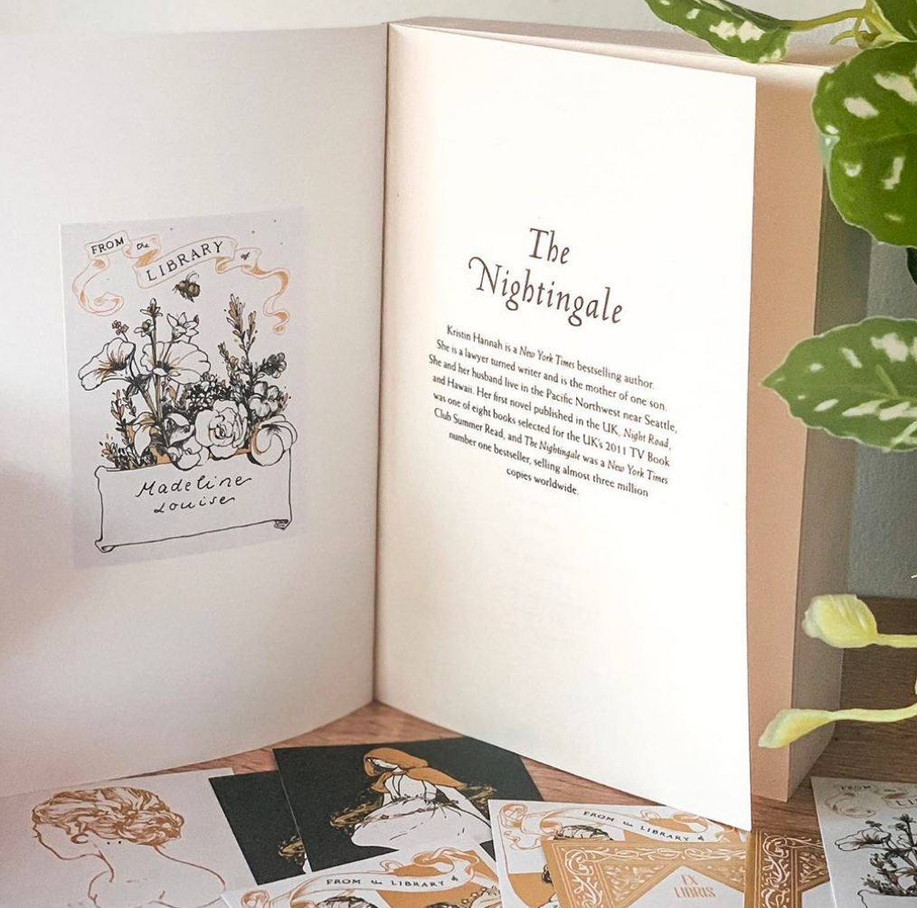 English Garden bookplate stuck in a book with name written inside