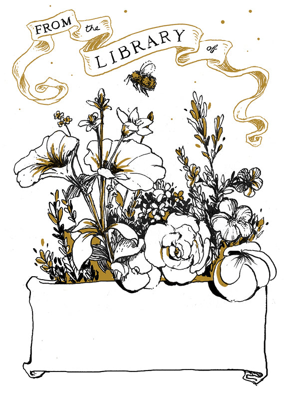 English Garden ex libris bookplate sticker label design