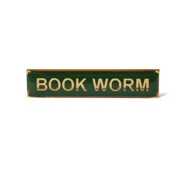 Enamel title badge Book Worm in dark green