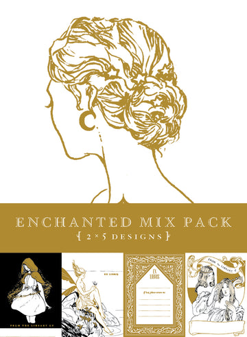 Collage of Enchanted Mix Pack bookplate sticker designs