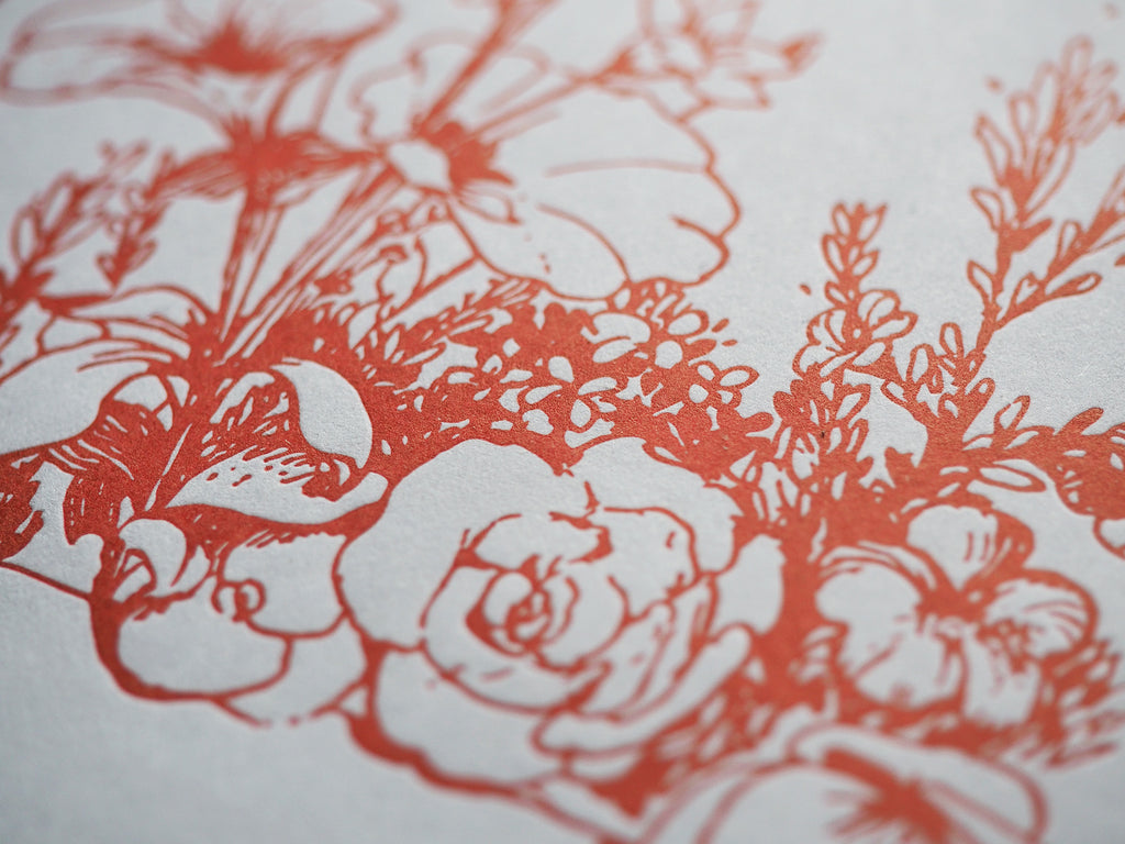 letterpress detail in red ink