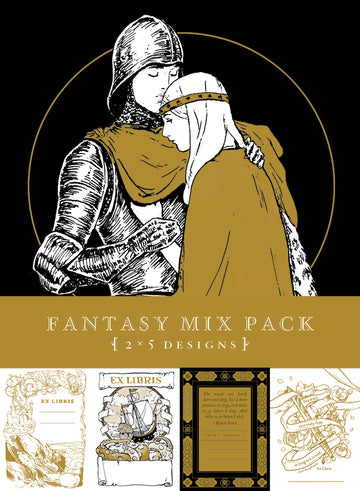 Collage of Fantasy Mix Pack bookplate sticker designs