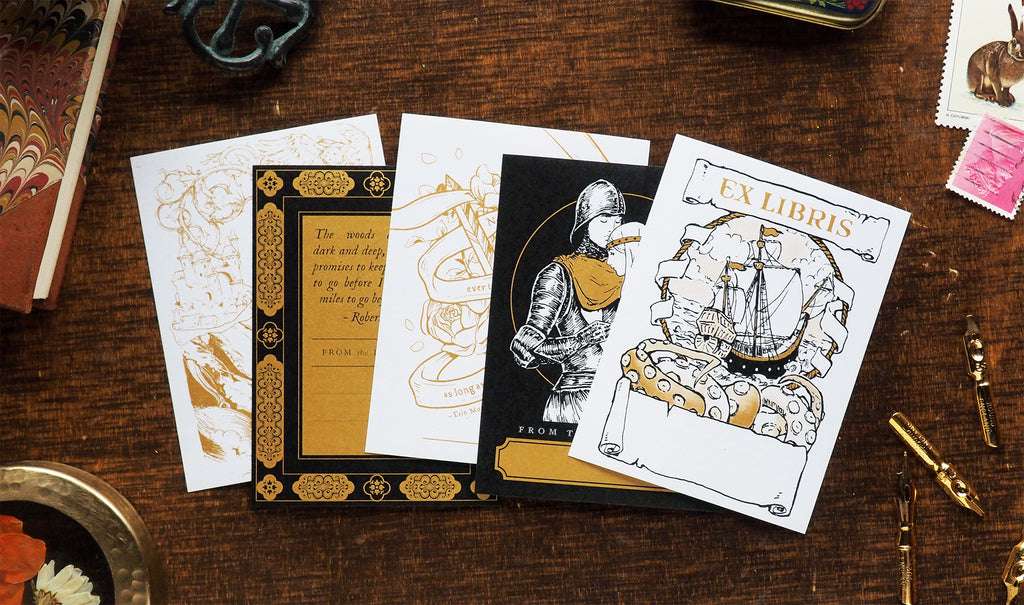 Fantasy Mix Pack bookplate stickers flatlay on a table