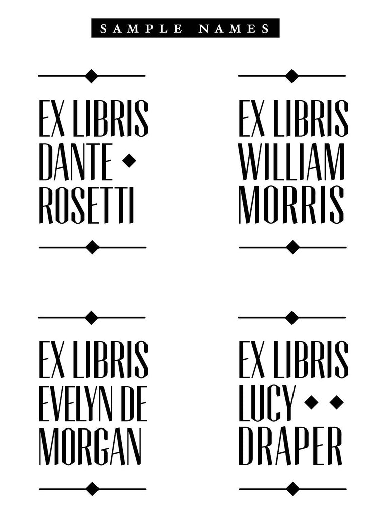 Sample names for personalised ex libris bookplate rubber stamp