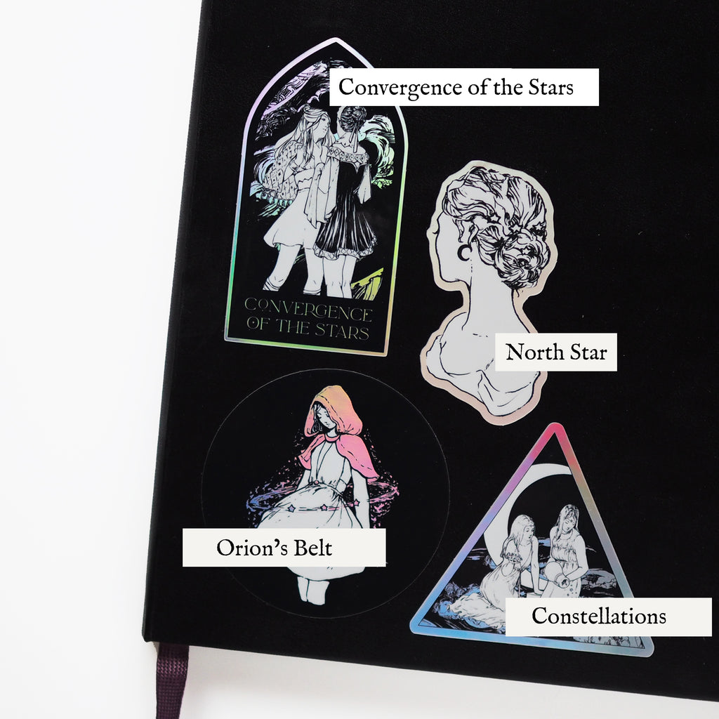 Full set of 4 Star Catchers stickers, labelled with each design's name