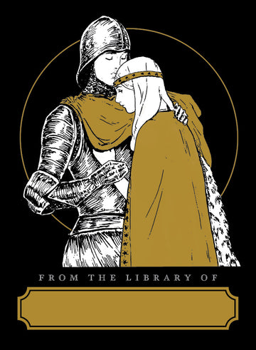 Knight's Goodbye illustrated bookplate sticker label design