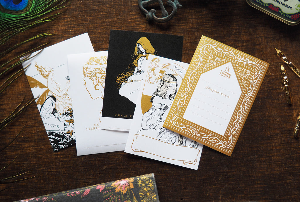 Enchanted Mix Pack illustrated bookplate stickers flatlay on a table