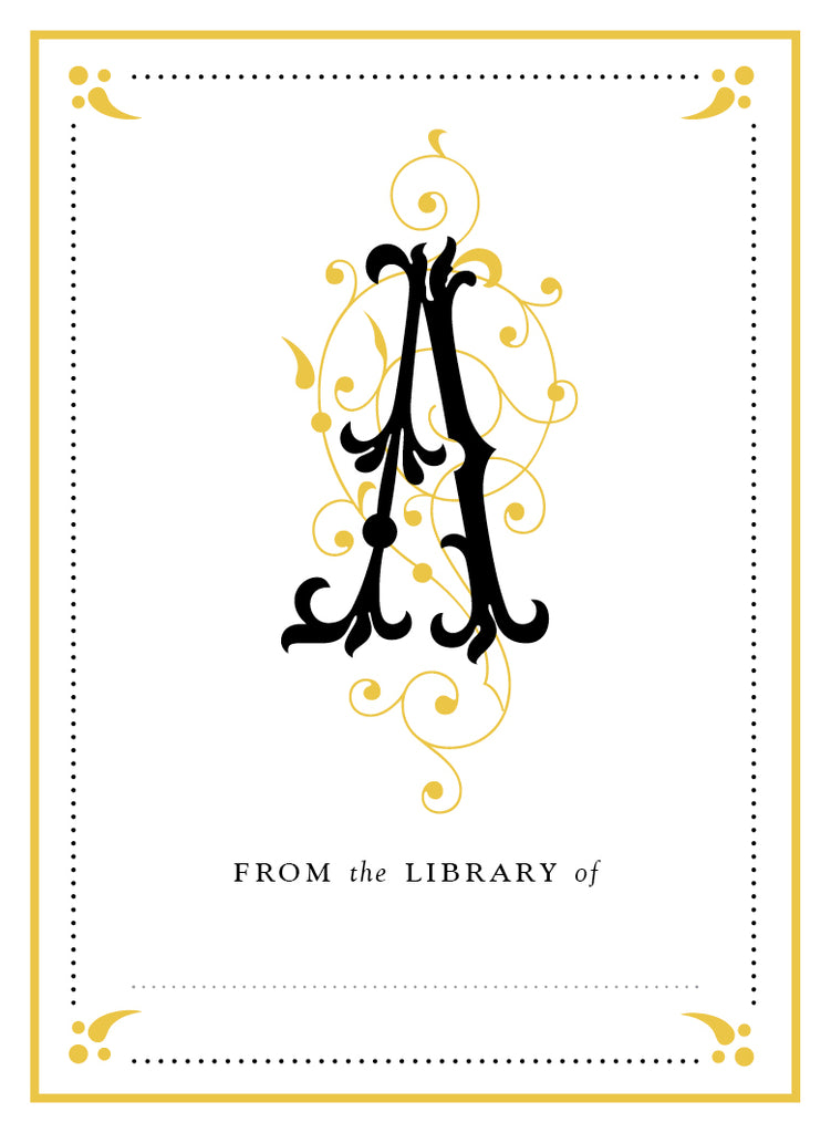 'A - from the library of...' monogram initial bookplate sticker label design 
