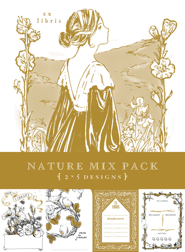 Collage of Nature Mix Pack bookplate sticker designs