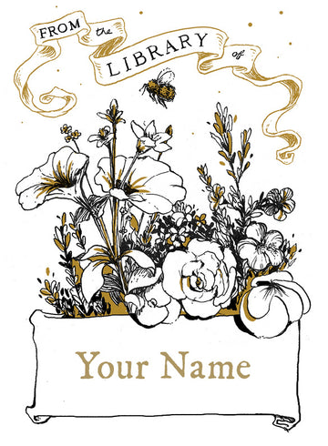 Sample of personalised name on English Garden bookplate sticker design