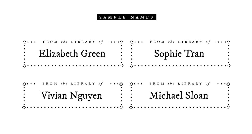 Sample names for personalised 'From the library of...' bookplate rubber stamp
