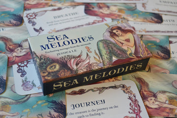 Sea Melodies Mini Inspiration Cards box packaging surrounded by loose inspiration cards