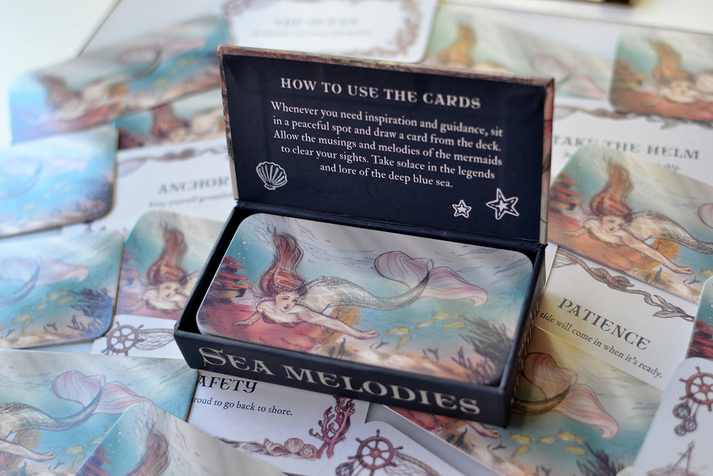 Sea Melodies Mini Inspiration Cards box open showing illustrated cards inside