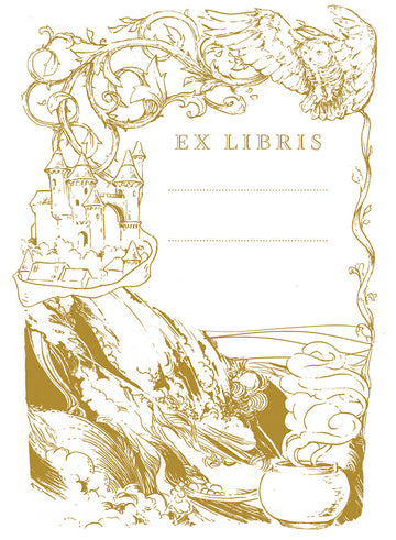 Witchcraft & Wizardry illustrated ex libris bookplate sticker label design