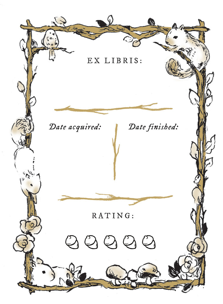 Woodland acorn rating ex libris bookplate sticker label design