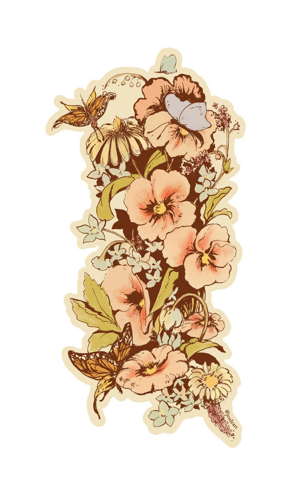 Illustrated floral vinyl sticker design